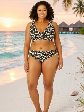 Time And Tru Women's Classic Plunge Swim Top and Mid Rise Bikini bottom